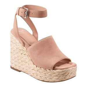 Marc Fisher LTD Nelly Espadrille Wedge Sandals Blush Suede Ankle Strap Size 8.5M